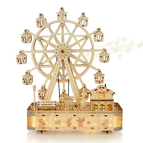 Cuteefun Holzmodelle Bausätze Erwachsene, Riesenrad mit Musik, Hölzerne Mechanische 3D Puzzle, Baukasten Holz, Geschenkideen für Jungen Mädchen Teenager Männer und Frauen von Cuteefun