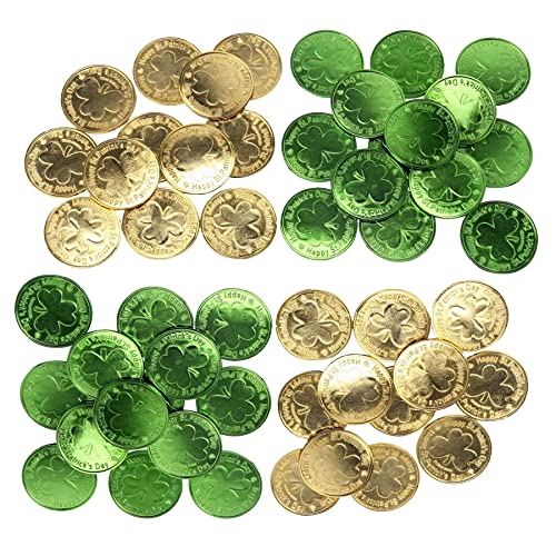 Sieman 48 Stück Kleeblatt Münzene St. Patrick's Day Grüne Kleeblatt-Glücksmünzen für Kleeblatt Kobolde Partybedarf, St. Patrick's Day Deko(48 Stücke/Grün + Gold) von NC