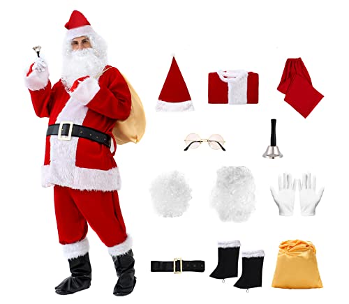 #NA 11 STK Set Weihnachtsmann Kostüm Deluxe, Nikolauskostüm Santa Claus-Erwachsenenkostüm Santa Claus Cosplay Party Karneval (3XL) von #NA