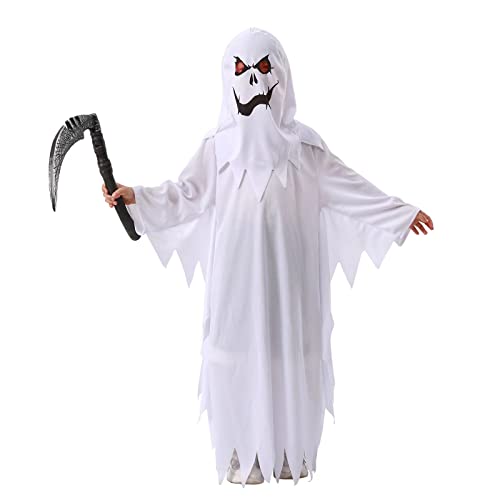 NA# Jungen Kostüm Halloween Geist Weiß für Kinder Spooky Trick-or-Treating mit Sichel Weiß 7-9 Jahre von NA#