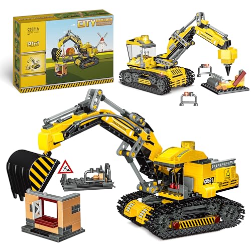 NAFONRU Technik Bagger Konstruktionsspielzeug Bauspielzeug für Kinder - 2 In 1 Bauspielzeug 463 Pcs STEM Technik Bagger Kreativer Traktor Kran Bulldozer BAU Spielzeug für Jungen Alter 6-12+ von NAFONRU