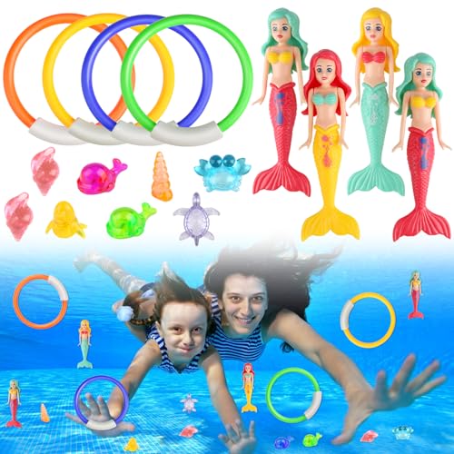 NAIKUDAGE 16-Teiliges Tauchspielzeug für Kinder-Set, Pool Spielzeug mit Tauchtiere, Meerjungfrauen, Tauchring, Buntem Tauchspielzeug für Kinderspiele Unter Wasser, Tauchtraining, Poolpartys von NAIKUDAGE