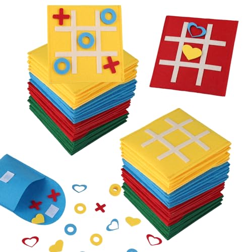 NAIKUDAGE 20 Stück Tic Tac Mini Spielzeug, Filz Neun Raster Tic Tac Toe Spielbrett, 12×12CM Kinder Tac Spie, Puzzle-Mini-Spiele für Geschenke, Klassenzimmer, Eltern-Kind-Interaktion von NAIKUDAGE