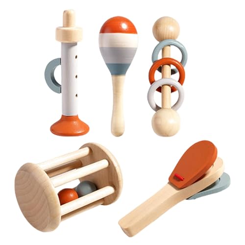 Kastagnetten aus Holz, Musikinstrumente aus Holz, Spielzeug - Rhythmus-Musikinstrument | Schlaginstrumente-Set, Ringrassel, Maracas-Shaker, Musikklöppel, Rasselwalze, Trompete von NAIYAN