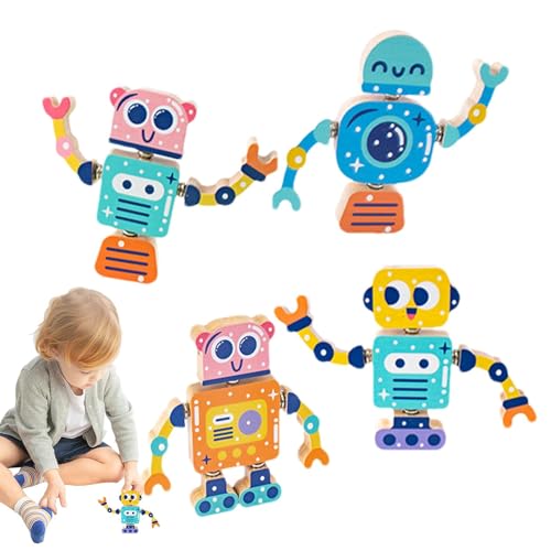 NAIYAN Roboterbausatz, Roboterbauspielzeug,Holzroboter-Bausteine - Lernblöcke, Stem-Kits, 4-teiliges kreatives Spiel-Roboter-Bauset für Jungen und Mädchen von NAIYAN