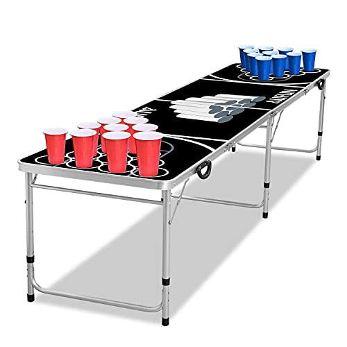 NAIZY Bierpong Tische inkl.100 Becher 5 Bälle für Partys Beer Pong Premium Höhenverstellbar Bierpong-Tisch aus Aluminium und MDF - 242 x 62CM Schwarz von NAIZY