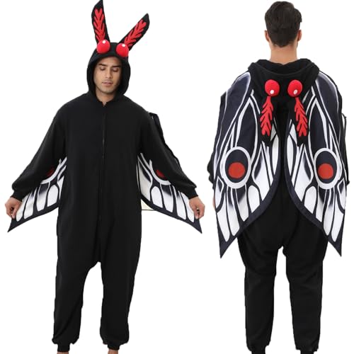 NAMHTOM Mothman Einteiler, Pyjama, Mottenmann-Kostüm, Erwachsene, Halloween, Einteiler, Weihnachten, Cosplay, Uni, Party-Kostüm, Größe S von NAMHTOM