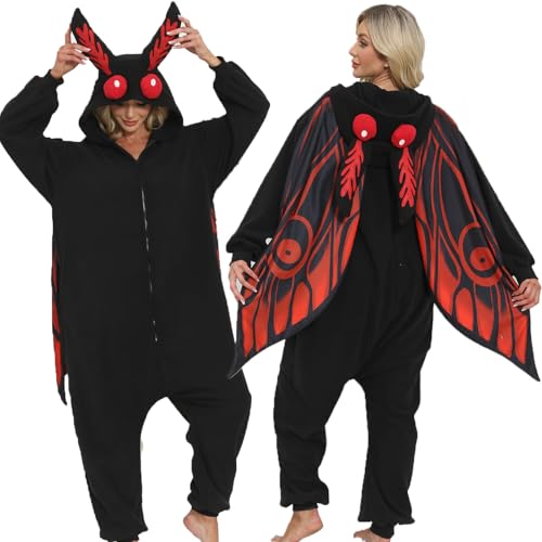 NAMHTOM Mothman Einteiler, Pyjama, Mottenmann-Kostüm, Erwachsene, Halloween, Einteiler, Weihnachten, Cosplay, Uni, Party-Kostüm, Größe S von NAMHTOM