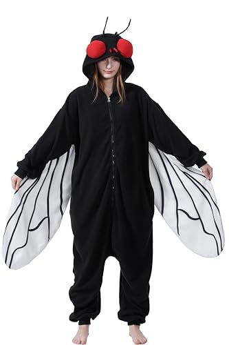 NAMHTOM Schwarzer Fliegenkostüm für Erwachsene, Einteiler, Fliegenkäfer, Pyjama, Halloween-Kostüme, Anime, Cosplay, Schlafanzug für Männer und Frauen, Schwarz, L von NAMHTOM