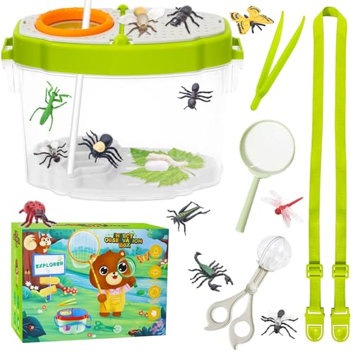 Becherlupen für Kinder Set, Insekten Beobachtungsbox, Lupenglas für Kinder, Lupe Insekten Sammelbox mit Becherlupe, Catcher, Pinzetten, Insekt Viewer Box für Camping, Wandern, Klettern von NAMIS