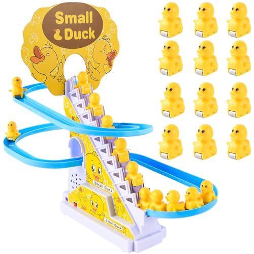 Elektrische Ente Treppensteigen Spielzeug, Elektrische Enten Slide Track Mit Licht und Musik 12 Stück Electric Duck Climbing Stairs Toy, Pädagogisches Spielzeug Ab 3 Jahre, Geschenk für Mädchen Jungen von NAMIS