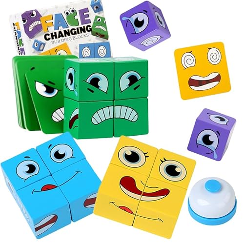 Holzwürfel Puzzle Gesichter Face Changing Cube Bunte Zauberwürfel Bausteine Set Pädagogisches Montessori Spielzeug Denktraining WüRfelpuzzle Lernspielzeu Holz Matching Game von NAMIS