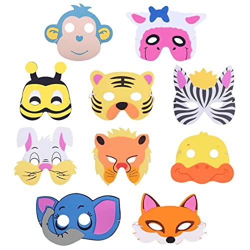 NAMIS 10 Stück Tiermasken für Kinder aus Moosgummi Tier Party Masken mit Elastischen Kordeln Faschingsmasken Kinder für Cosplay Party, Kinder Party, Halloween und Weihnachten von NAMIS