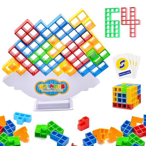 Tetra Tetris Tower Spiel Erwachsene 64pcs,Balance Team Tower Spiele Game Schaukelstapel hoch Kinder-Balance-Spielzeug,Stack Attack Spielzeug,Montessori Geschenk Geschenk für Jungen Mädchen ab Jahre 3+ von NAMIS