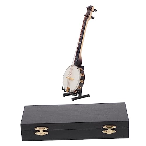 NAMOARLY 1 Satz Banjo-Modell Miniatur- Banjo-Miniatur Mini-Banjo Banjo-Dekoration Miniatur-puppenhausmodell Banjo Mit Ständer Und Koffer Banjo-Statue Miniaturhalter Körper (Holz) von NAMOARLY