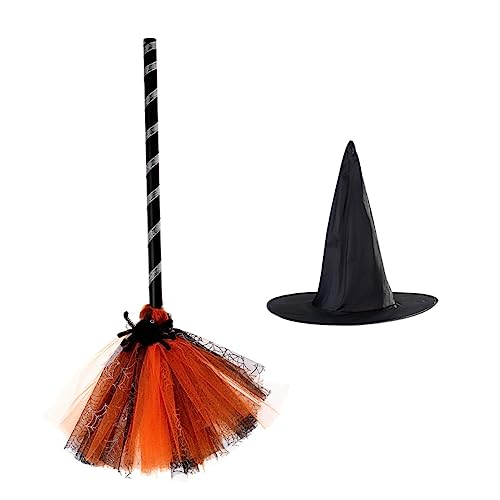 NAMOARLY 1 Satz Zauberhut Besen Zubehör Für Den Abschlussball Halloween-zaubererkostüm Kostüme Für Jungen Mädchen Hut Dekorative Hutbesenstütze Halloween-Cosplay-kostüm Stoff Orange von NAMOARLY