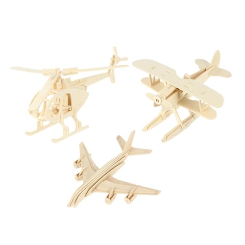 NAMOARLY 1 Set 3 Pcs Flugzeug Modell Flugzeug Puzzles Flugzeug Modell Kit Puzzle Pädagogisches Khaki Holz von NAMOARLY