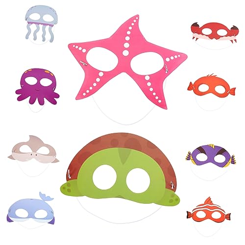 NAMOARLY 10 Stück Halloween Unterwasserkostüme Für Oktopus Masken Tierfilzmasken Tierhalbmasken Tiermasken Zum Geburtstag Hai Masken Strandaufkleber Partyzubehör Fischpapier von NAMOARLY