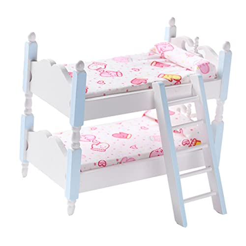 NAMOARLY 1/12 Maßstab Puppenhaus Miniatur Etagenbett Blaues Bunk Bed Für Puppenhaus Kinderzimmer öbel Für Spielzeugpuppen Miniatur öbel Set von NAMOARLY