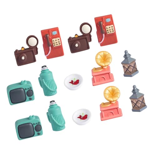 NAMOARLY 14 Teiliges Set Simuliertes Haushaltsgerät Modell Mini Ornamente Puppenhaus Retro Puppenmöbel Puppenhaus Miniatur Hauszubehör Telefon Simulierte Puppe Aus von NAMOARLY