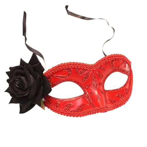 NAMOARLY 1Stück Halbmaske Für Erwachsene Simulation Maske Für Partys Maskeraden Und Halloween Kostümmaske Mit Roten Rosenmotiven von NAMOARLY