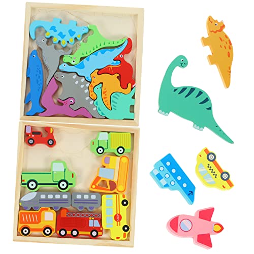 NAMOARLY 2 Boxen Holzpuzzle Für Lernspielzeug Mit Lustigen Dinosaurier Und Verkehrsdesigns Pädagogisches Holzspielzeug Für Kleinkinder Ideales Für Jungen Und ädchen von NAMOARLY