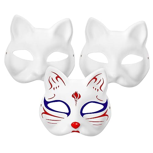 NAMOARLY 3 Stück Leere Katzen Gesichtsmaske Zum Bemalen Handbemalt Ideal Für Kindergarten Maskerade Halloween Und Kostümpartys Cosplay Zubehör Weiß von NAMOARLY