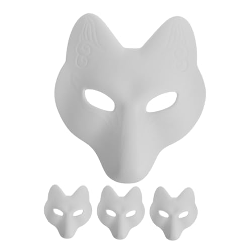 NAMOARLY 4 Stück Fuchs Maske DIY Weiße Masken Cosplay Halloween Party Weiße Masken Leere Maske Leere Maskerade Masken Maskerade Zubehör Unbemalte Masken Weiße Maskerade Maske von NAMOARLY