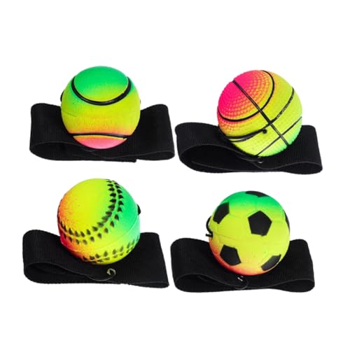 NAMOARLY 4 Stück Hüpfball Handgelenk Return Ball Für Handwurf Sport Handgelenkbälle Sport Return Ball Handgelenk Return Ball Für Kinder Handgelenk Ball Armband Rebound Ball Armband von NAMOARLY