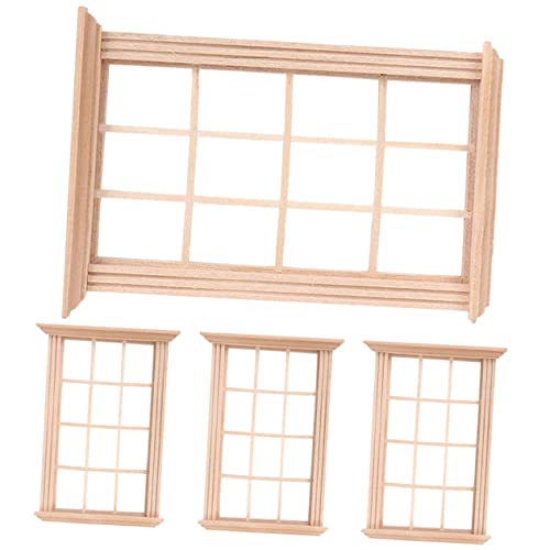 NAMOARLY 4 Stück Miniatur Holzfenster Für Puppenhäuser Detailgetreue Fensterdekorationen Aus Für Kreative Bastelprojekte Und Puppenhaus Designs von NAMOARLY