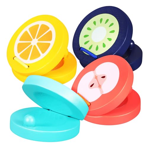 NAMOARLY 4 Stück Teiliges Holz Kastagnetten für Finger Percussion mit Bunten Obst Motiven Kleine Musikinstrumente für Musikalische Früherziehung und Rhythmisches Spiel NAMOARLY 4 Stück Teiliges Holz Kastagnetten für Finger Percussion mit Bunten Obst Motiven Kleine Musikinstrumente für Musikalische Früherziehung und Rhythmisches Spiel von NAMOARLY
