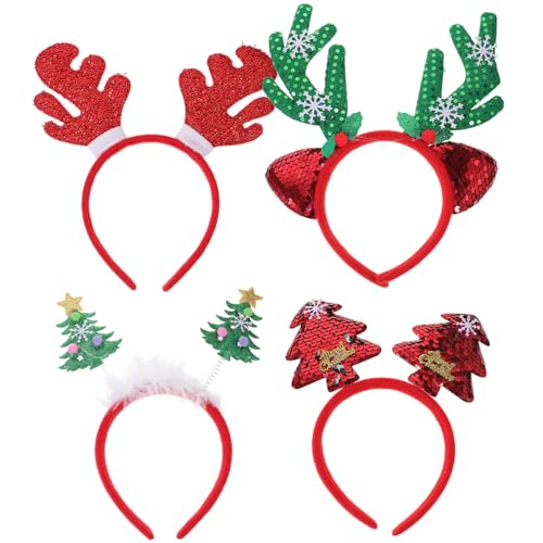 NAMOARLY 4 Stück Weihnachts Stirnbänder Set Geweih Und Weihnachtsbaum Haarschmuck Für Erwachsene Festlicher Kopfschmuck Für Weihnachten Partys Und Festlichkeiten von NAMOARLY