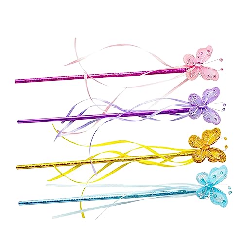 NAMOARLY 4 Stück Zauberstab tragbarer Feenstab Feenhaftes Feenlicht Feenflügel Fairy Wand für Party-Schmetterlinge, Feenstäbe Schmetterlinge Zauberstäbe PVC von NAMOARLY