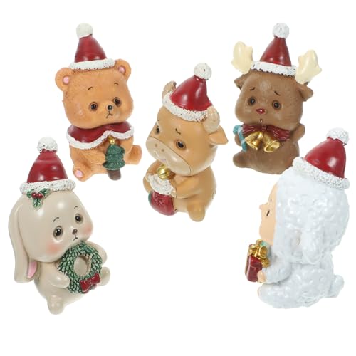 NAMOARLY 5St Weihnachts-Miniaturfigur Cute Decor weihnachtsbaumdeko bescherung Weihnachten Tierfiguren für Kinder christbaumdeko weihnachtsdeko Miniatur Weihnachten Basteltier aus Kunstharz von NAMOARLY