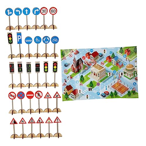 NAMOARLY Hölzerne Kindergarten Lehrmittel Set 10 Teile Kognitive Spielzeuge Mit Verkehrszeichen Spielteppich Und Ampel Für Kreatives Rollenspiel Und Frühkindliche Entwicklung Ideal Für von NAMOARLY