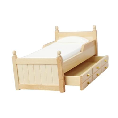 NAMOARLY Holz Bett Für Schlafzimmer Dekoration DIY Zubehör Ideales Für Puppenhausliebhaber von NAMOARLY