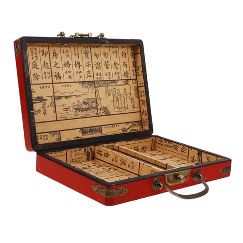 NAMOARLY Kasten Mahjong-Box Mahjong Aufbewahrungsbox Tragbare Mahjong Box Mahjong-Aufbewahrungsbox Mahjong-Halter Schmuck Organizer Brust Mahjong-Fall Holzbehälter hölzern rot von NAMOARLY