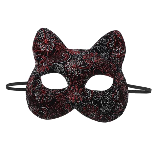 NAMOARLY Katzenmaske halbe Fuchsmaske japanische Kabuki-Maske tierische Maske tiermasken halloween maske Halloweenkostüm Schutzmaske Maskerade-Party-Maske Maske für Erwachsene PVC rot von NAMOARLY