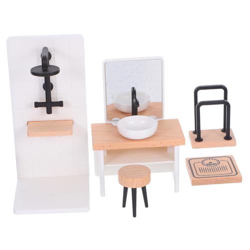 NAMOARLY Maßstab Puppenhaus Badezimmer mit Waschbecken Duschraum Hocker und Handtuchhalter für Kreative DIY Badezimmerdekoration NAMOARLY Maßstab Puppenhaus Badezimmer mit Waschbecken Duschraum Hocker und Handtuchhalter für Kreative DIY Badezimmerdekoration von NAMOARLY