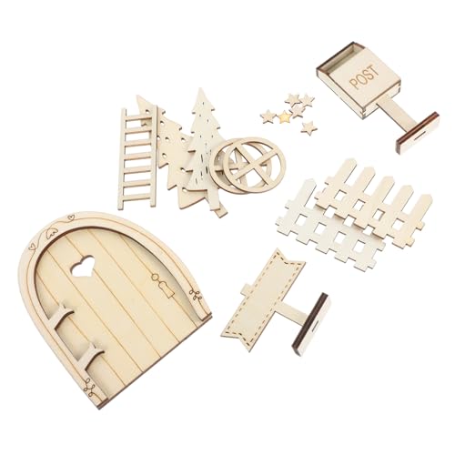 NAMOARLY Mikro Landschaftstür Miniatur Gartenzubehör Winzige Outdoor Weihnachtsdekoration Feentür Set Miniaturfenster DIY Graffiti Türen Puppenhausmöbel Mini Feentür Holz Beige von NAMOARLY