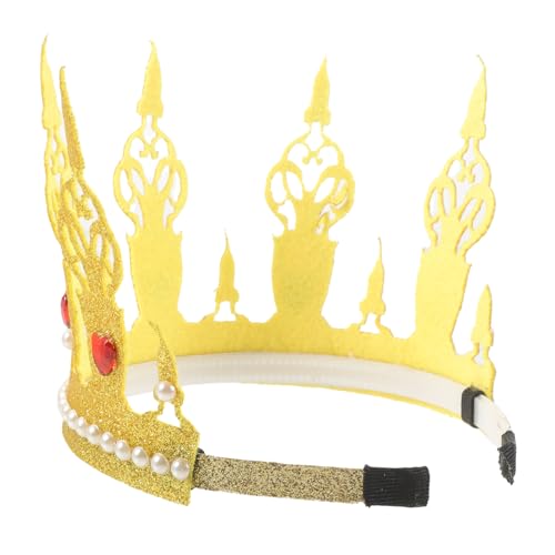 NAMOARLY Partykrone Stirnband Golddekor Goldene Geburtstagskrone Kopfschmuck Tiara Krone Perle Strass Stoff von NAMOARLY