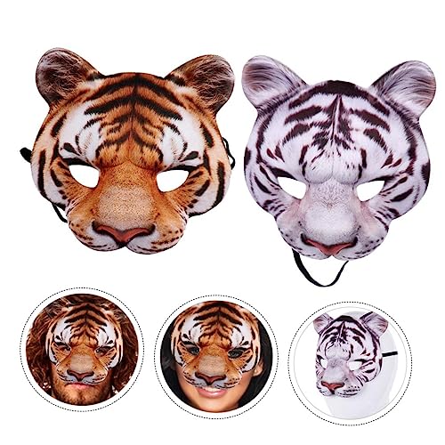 NAMOARLY Tigermaske Für Halloween 2 Stück Karnevalsmaske Weiß Und Gelb Ideale Gesichtsbedeckung Für Kostümparty Karneval Fasching Und Cosplay Verkleidungen von NAMOARLY