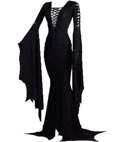 NANAMEEI Damen-Kostüm, böse Hexe, Gothic-Kleid, langes Zauberin, klassisches Kleid, Schwarz, Größe XXL von NANAMEEI