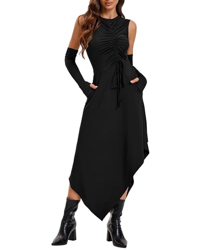 NANAMEEI Damen Renaissance Kostüm Kleid mit Kapuze Mittelalter Retro Gothic Kostüme Unregelmäßiger Saum Cocktailkleid Maskeradekostüme Olivgrün Kapuzenkleider Geeignet für Cosplay und Halloween von NANAMEEI