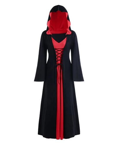 NANAMEEI Halloween Kostüm Damen Kleid Renaissance Vintage Mittelalter Gebunden Taille Kleid Rot S von NANAMEEI