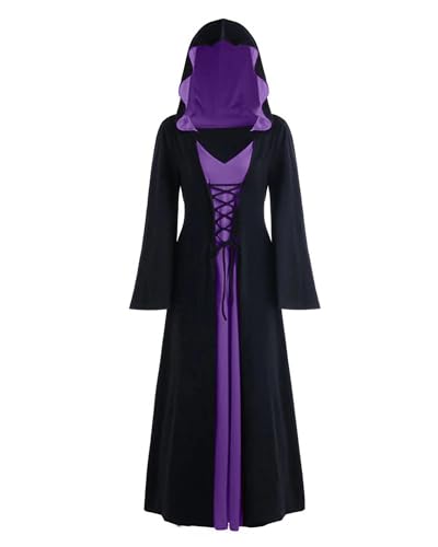 NANAMEEI Mittelalter Kostüme Damen Gothic Kleider Halloween Karneval Kostüm Damen, Robe Hexen Umhänge Party Karneval Kleidung Lila M von NANAMEEI