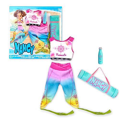 NANCY - Ein Tag Yoga, Modepuppe Dress Up Set mit Zubehör und Kleidung, Top, Leggings, und Sportzubehör Matte und Flasche, für Mädchen und Jungen ab 3 Jahren, Famosa (NAC28000) von NANCY