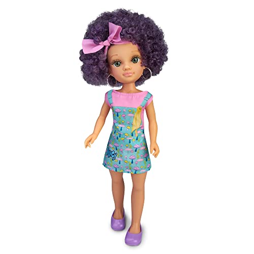 NANCY - Curly Power Purple, Puppe mit gelocktem Haar, rosa zum Kämmen und für Verschiedene Looks, moderner Stil und Creolen-Ohrringe, weich (700017492), Dunkelviolett von NANCY