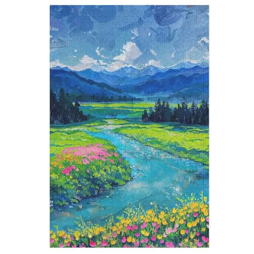 1000 Teile Puzzle für Erwachsene – Berge Park Bach Ölgemälde Landschaft – Entspannendes Puzzle mit einzigartigen Präzisionspass-Teilen – Fertige Größe 78 x 52,8 cm von NANVIER