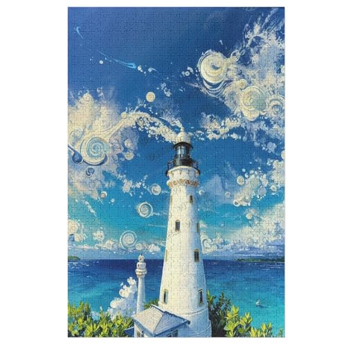 1000-teiliges Puzzle, grün-blaue Landschaft, Ozean, Leuchtturm, Sommer, Strand, Puzzles für Erwachsene und Familien, Familienaktivitäten, Spiele, herausforderndes Puzzle für Erwachsene und Kinder von NANVIER